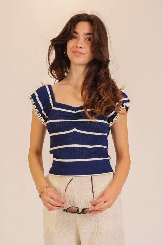Coastal Breeze Flutter Top-Navy
