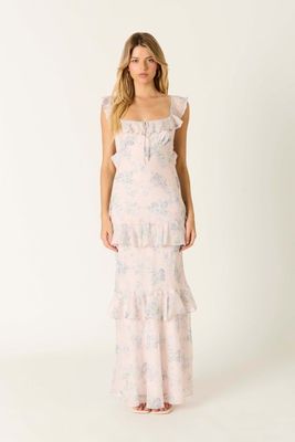 Pink Floral Ruffle Maxi