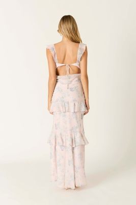 Pink Floral Ruffle Maxi