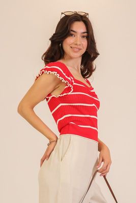 Coastal Breeze Flutter Top-Red