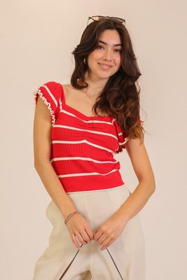 Coastal Breeze Flutter Top-Red