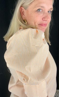 Jen Stripe Puff Sleeve-Orange