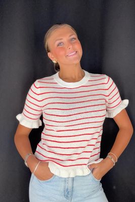 Charming Stripe Sweater-Red
