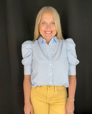 Jen Stripe Puff Sleeve-Blue