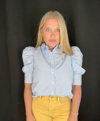 Jen Stripe Puff Sleeve-Blue