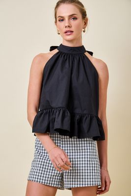 Halter Peplum Top-Blk