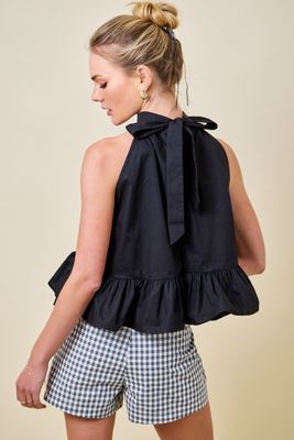 Halter Peplum Top-Blk