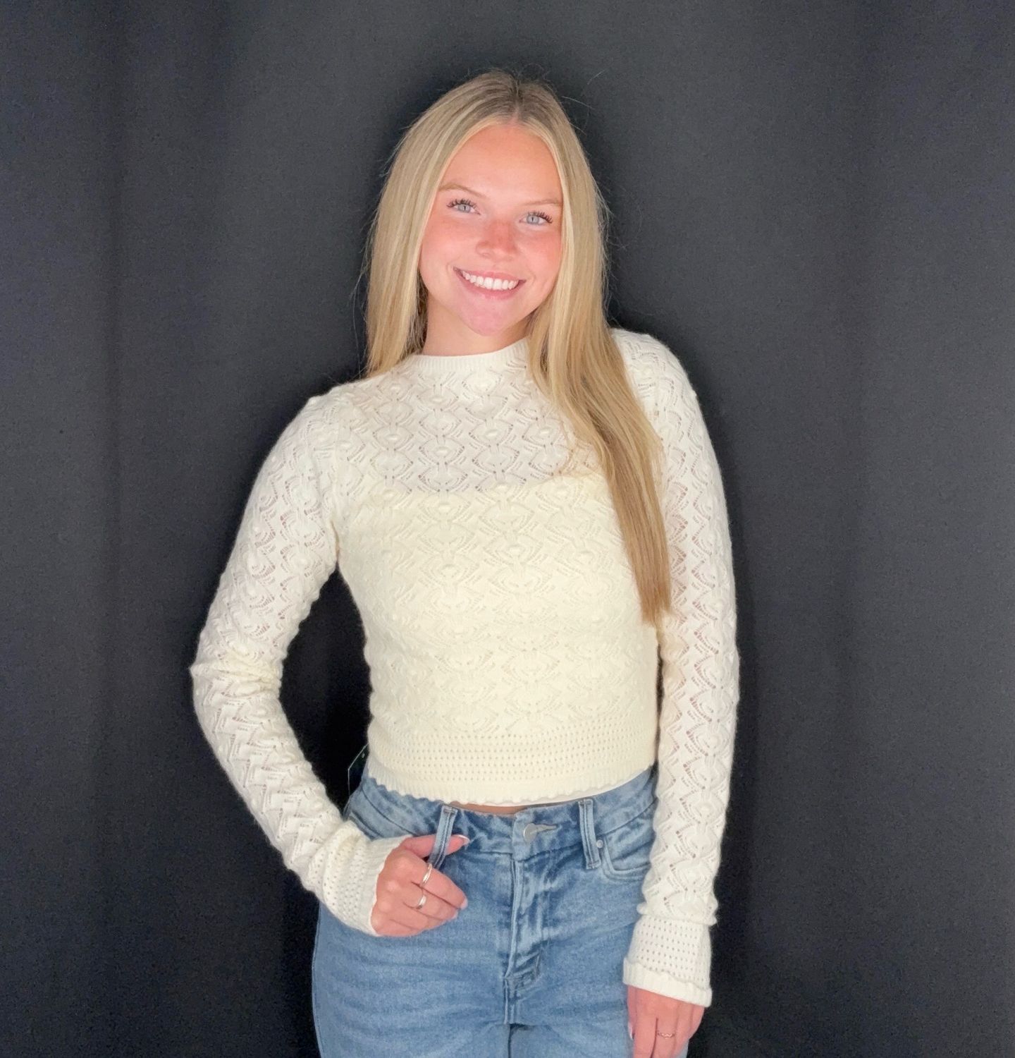 Paige Crochet Sweater-Cream