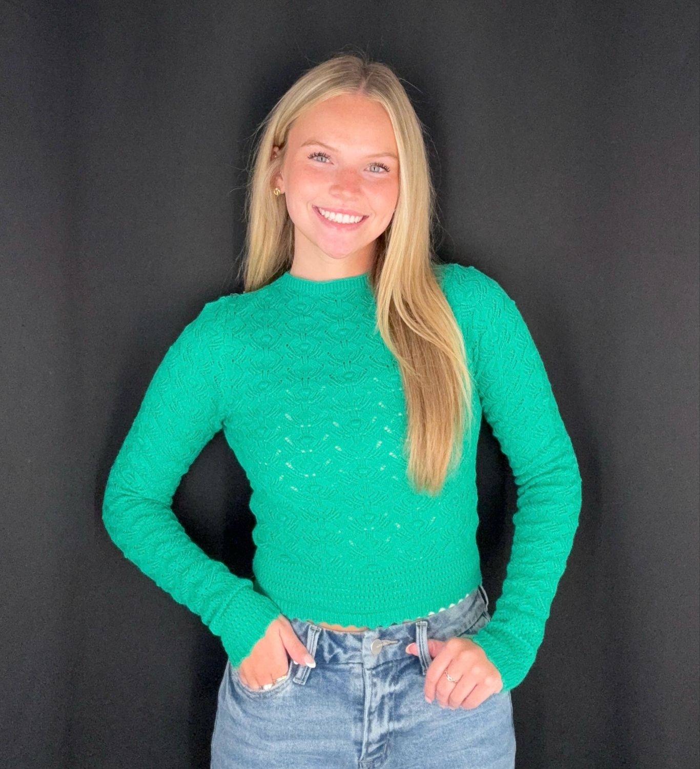Paige Crochet Sweater-Green