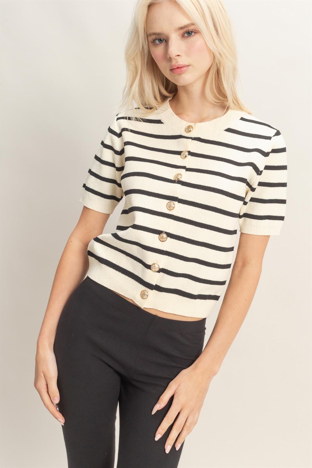 Jane Gold Btn Cardi-Blk