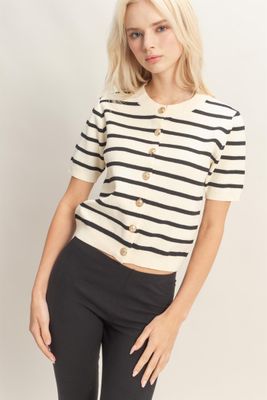 Jane Gold Btn Cardi-Blk