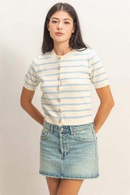 Jane Gold Btn Cardi-Blue