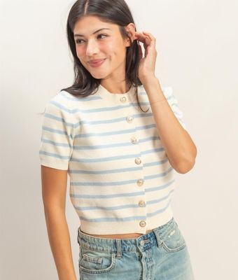 Jane Gold Btn Cardi-Blue