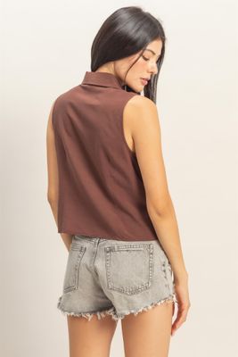 Leigh Linen Button Down-Brn