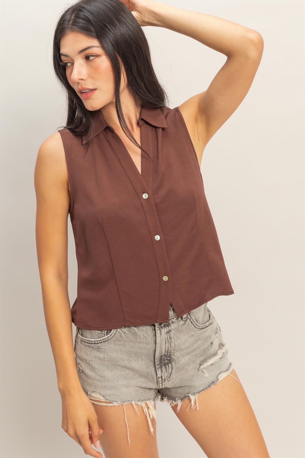 Leigh Linen Button Down-Brn