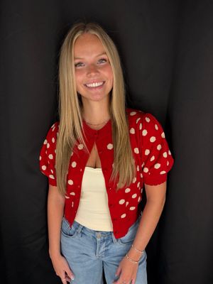 Red Dot Puff Sleeve Cardi