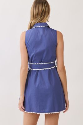 Sweet Scallop Shirt Dress-Navy