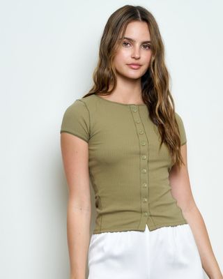 Contrast Rib Cardi-Olive