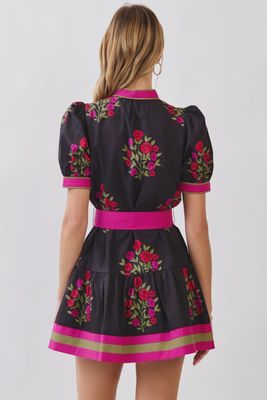 Blk Floral Belted Mini