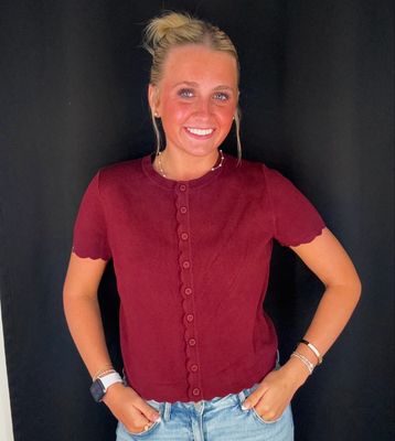Scallop Cardi-Maroon