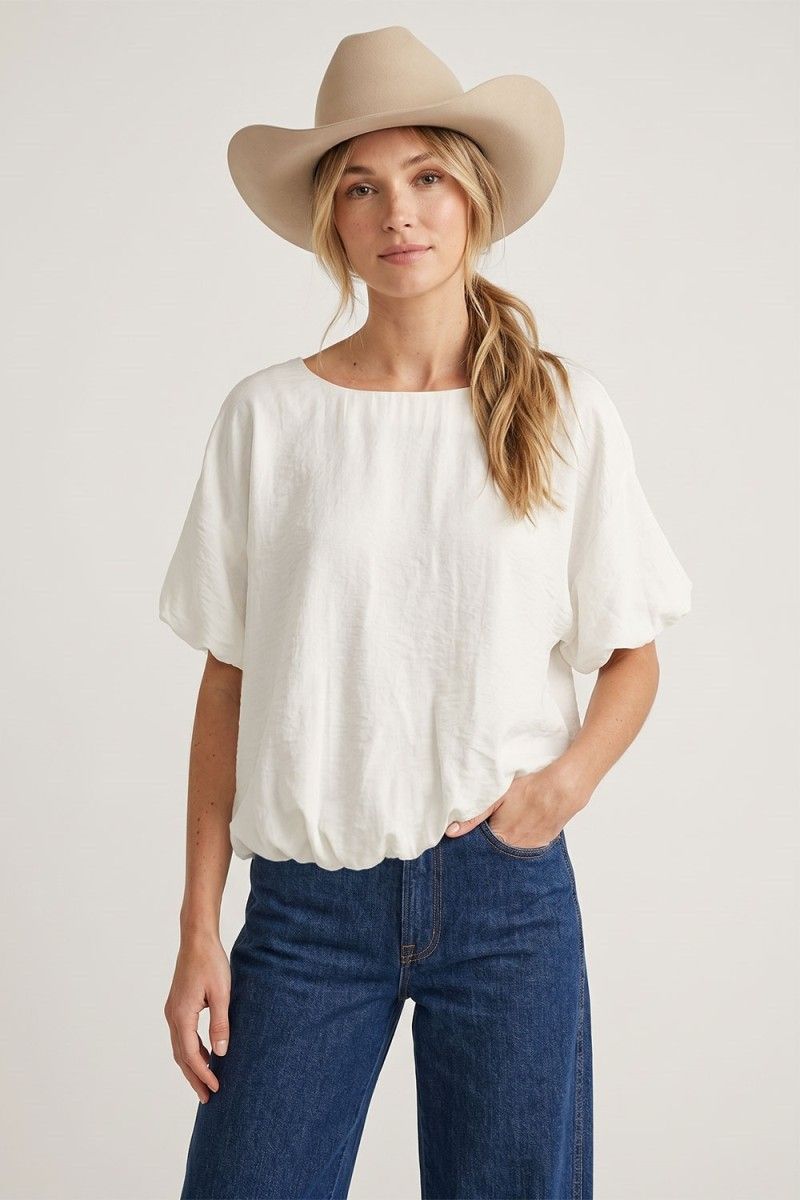 Wide Neck Bubble Hem-Wht