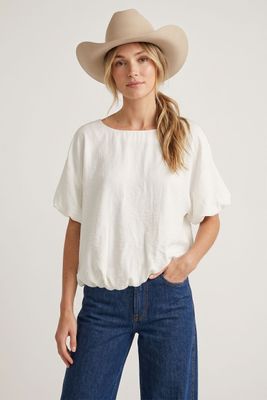 Wide Neck Bubble Hem-Wht