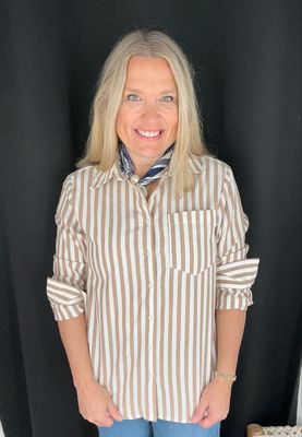 Amy Stripe Top-Taupe