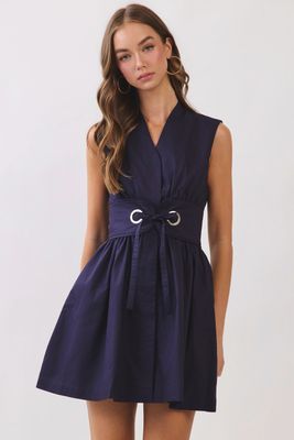 Navy Tie Waist Dress