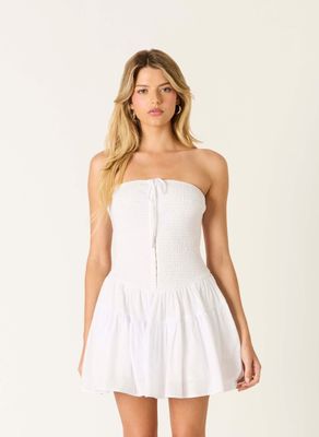 Sabrina Smocked Dress-Wht