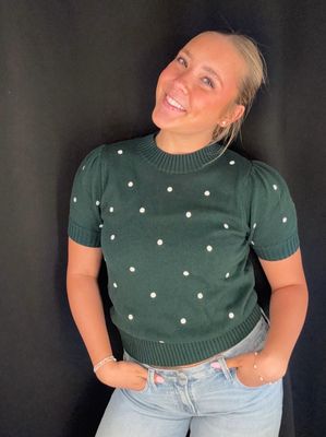 Dotty Short Sleeve Sweater-Green
