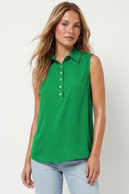Shell Button Sleeveless Top-Green