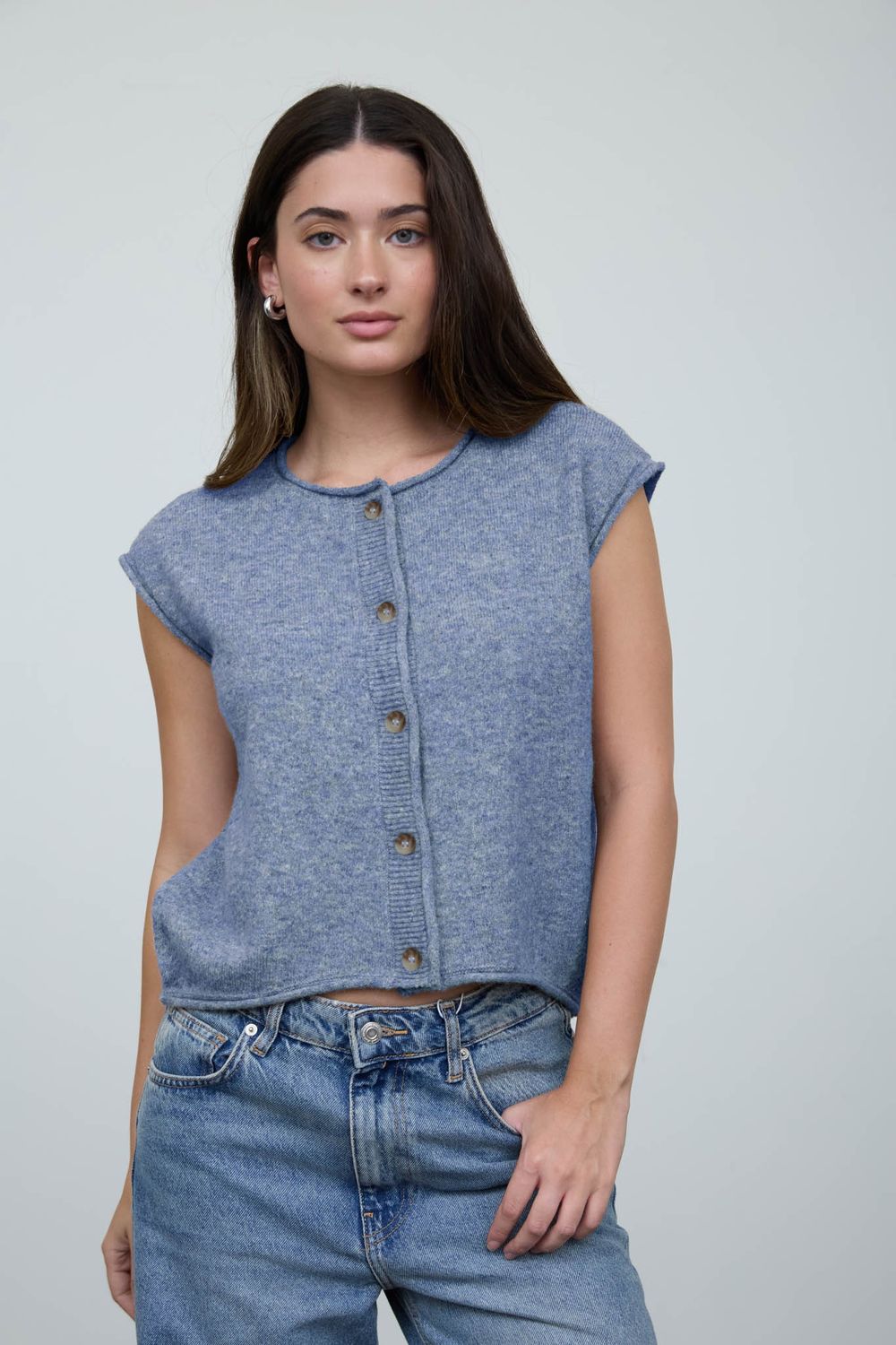 Button Up Sweater Vest-Blue