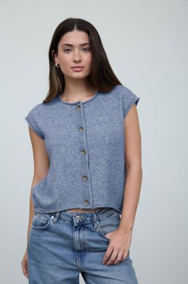 Button Up Sweater Vest-Blue