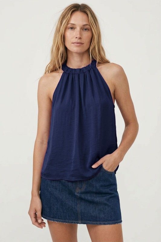 Twisty Halter Tank-Navy
