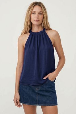 Twisty Halter Tank-Navy