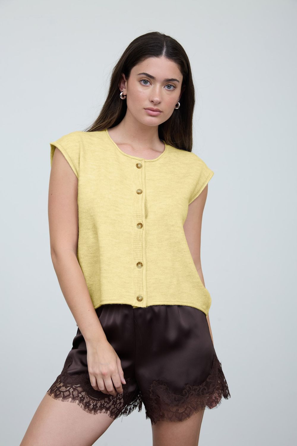 Button Up Sweater Vest-Yellow