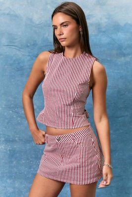 Stripe Backless Tank-Red