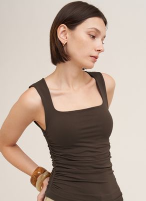Shirred Side Tank-Choc