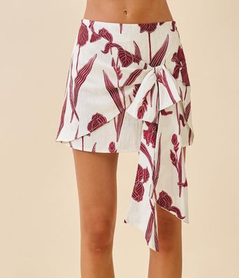 Red Floral A Symetrical Skirt