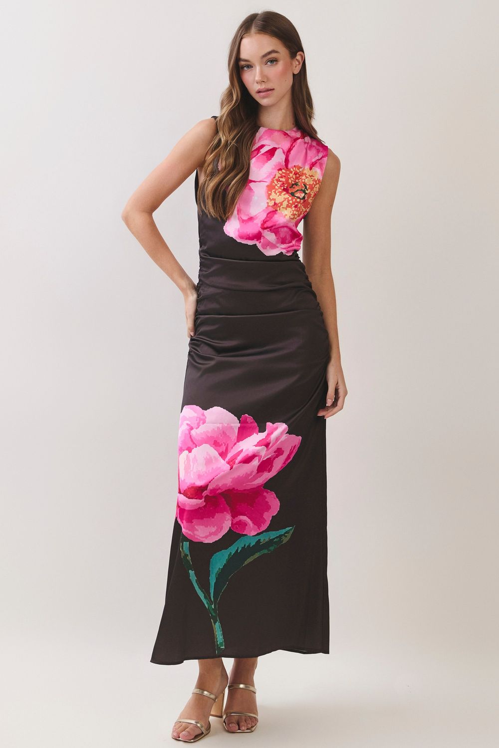 Chocolate Floral Open Back Dress