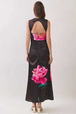 Chocolate Floral Open Back Dress