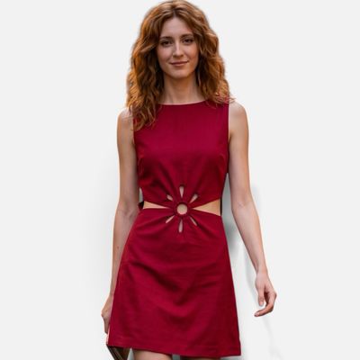 Ring Cut Out Mini Dress-Red