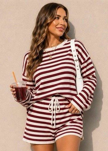 Blake Stripe Set-Maroon
