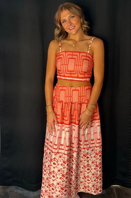 Geo Skirt Set-Orange