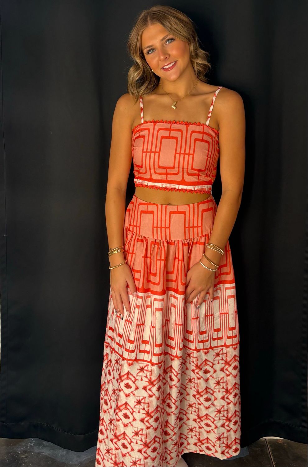 Geo Skirt Set-Orange