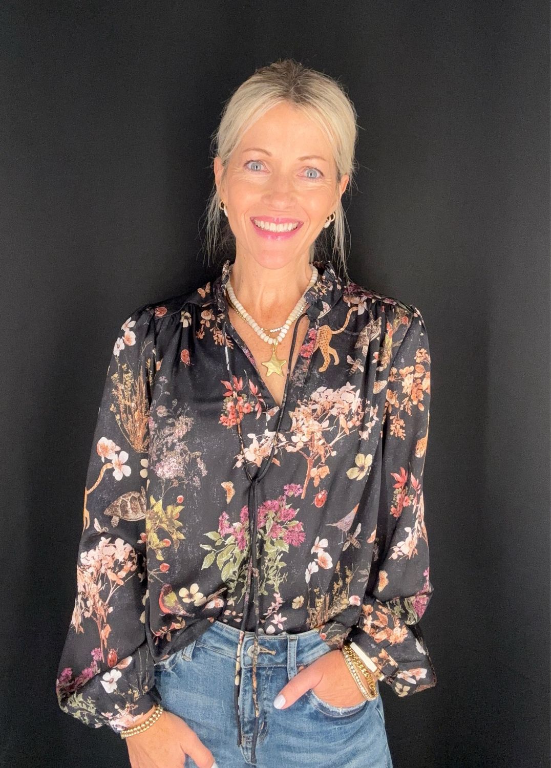 Jungle Days Silky Blouse-Blk