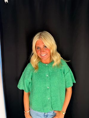 Seamed Short Sleeve Cardi-Green