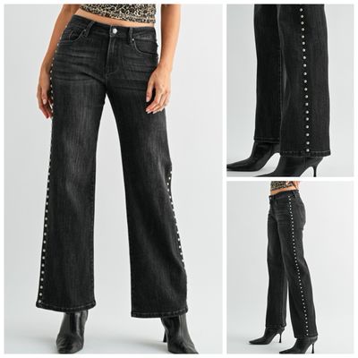 Black Studded Wide Leg