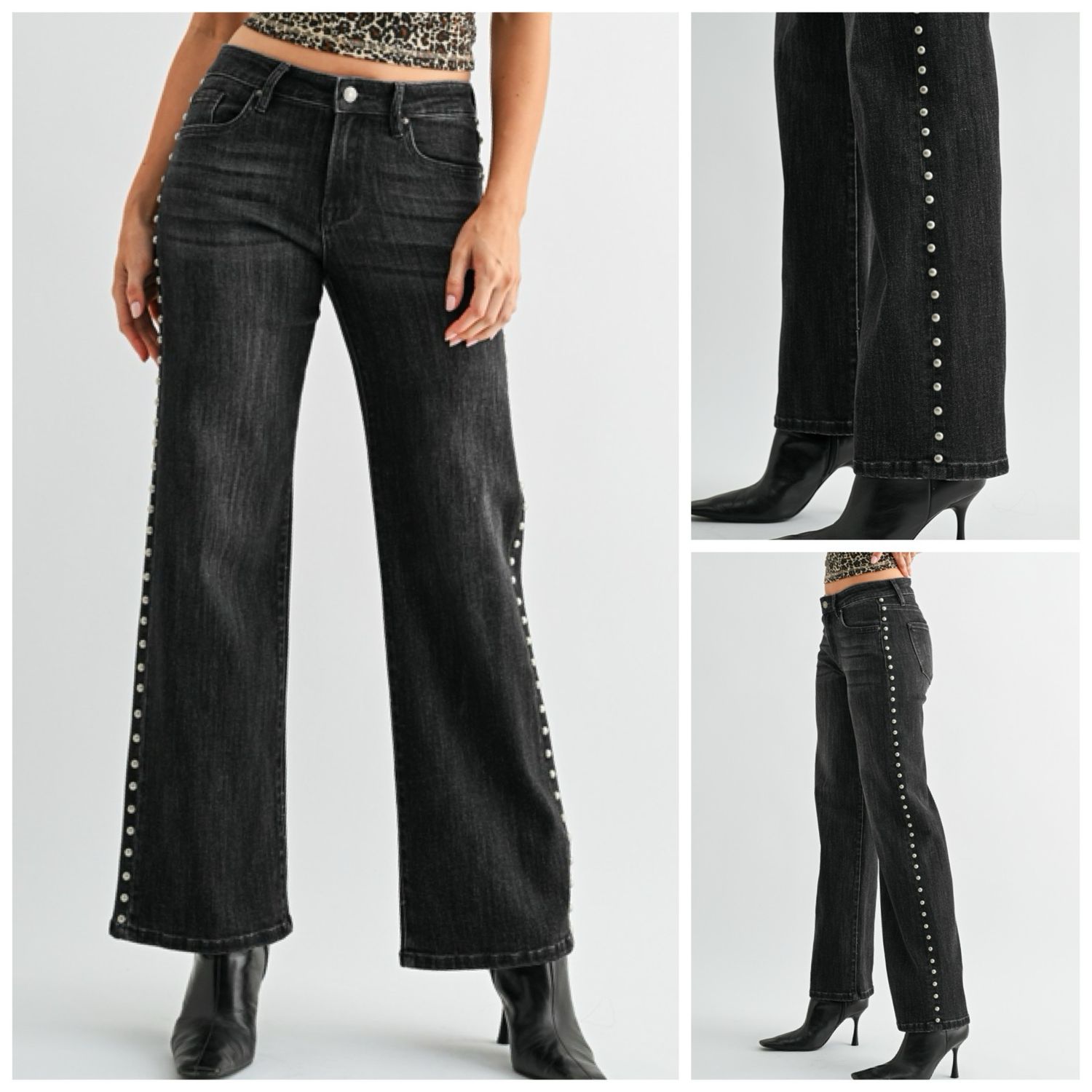 Black Studded Wide Leg