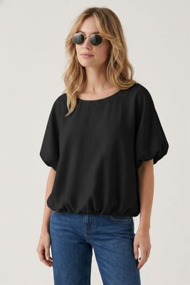 Wide Neck Bubble Hem-Blk